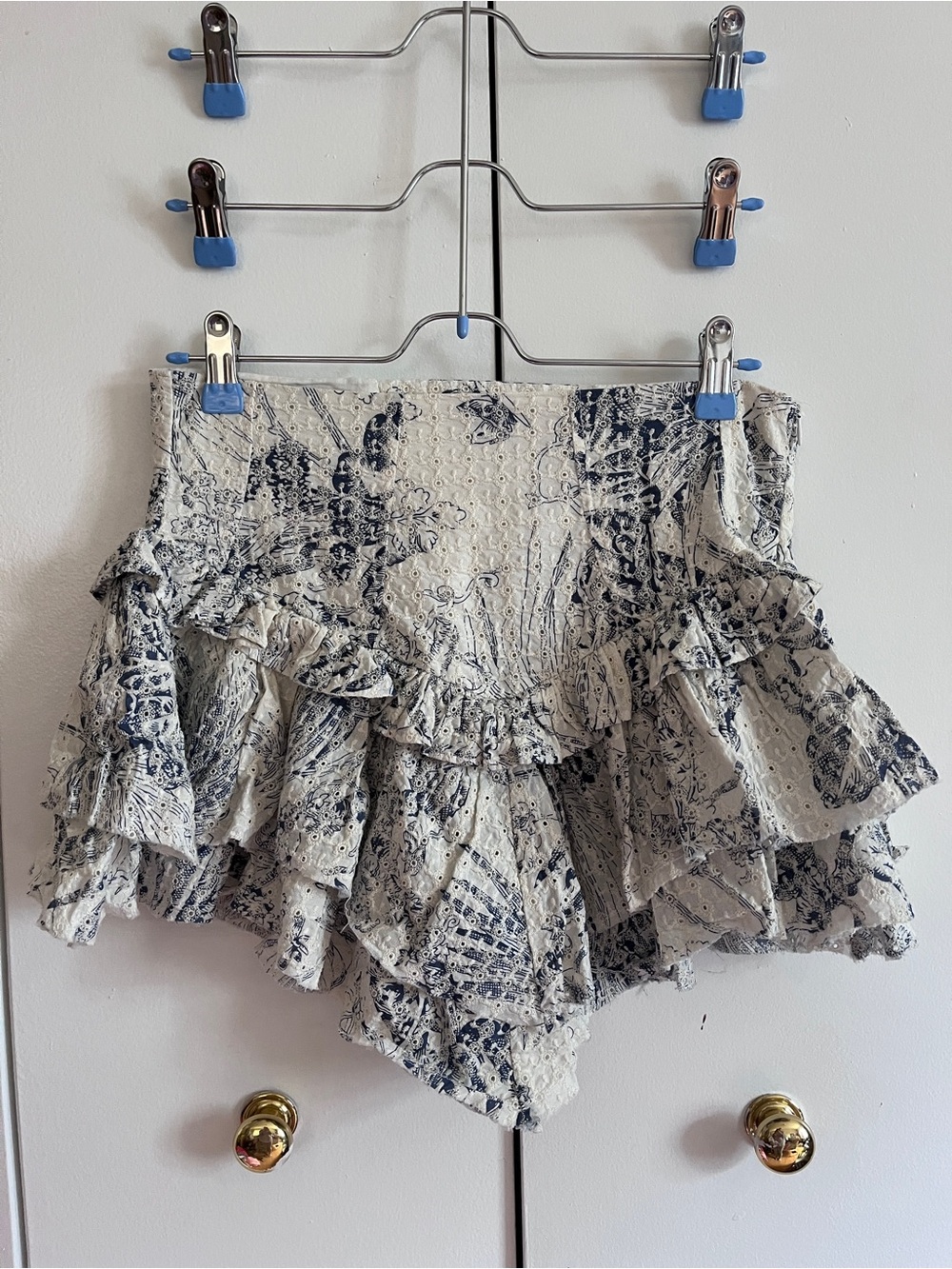 NWT Love the Label Yaffe Print Eyelet Ruffle Mini Skirt S